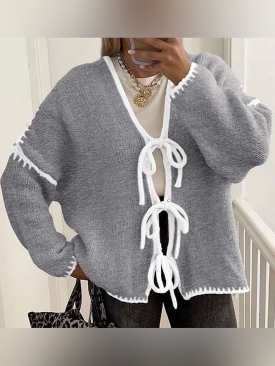 Altar'd State Sweaters - NWT Altar'd State Gray Knit Cardigan with Gray Tie Front Trim Medium Large